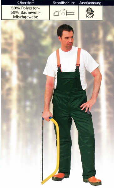 Schnittschutz Latzhose Form A grün-orange